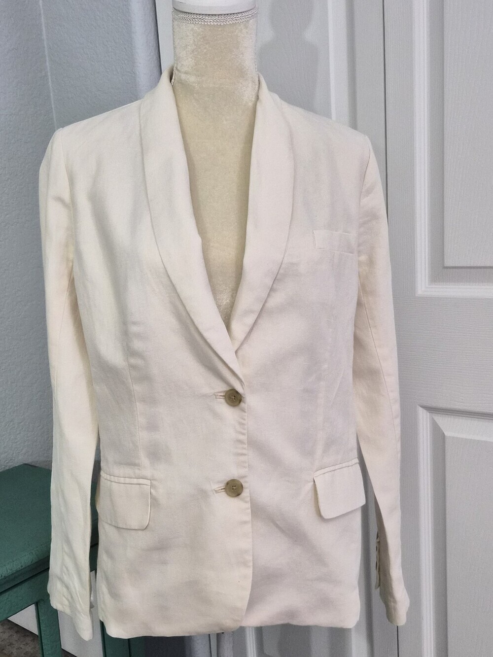 J.Crew Off White Cotton Linen Blazer 12 Single Breasted Classic Coastal Business